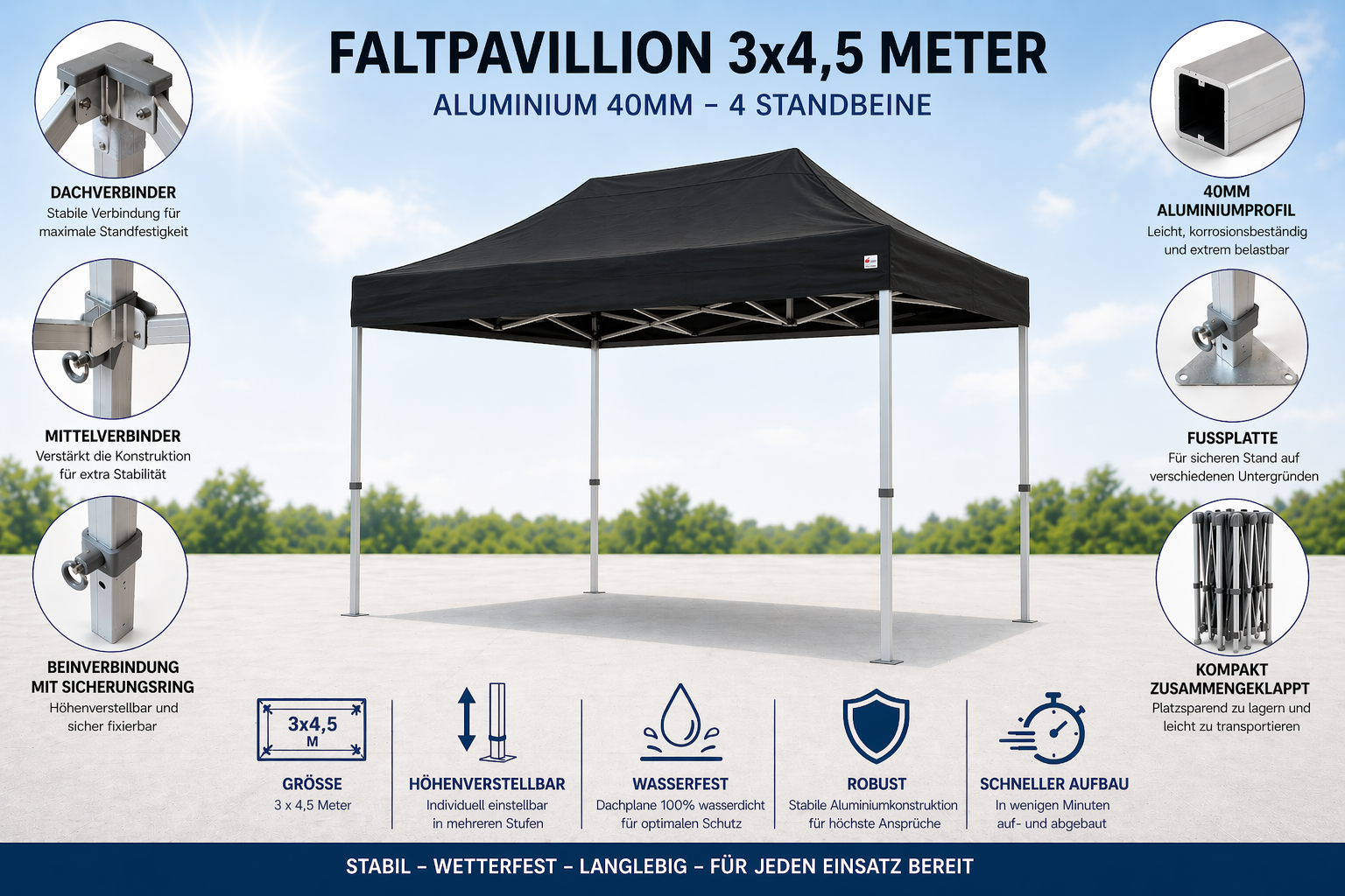 B-OT Pavillion Profiline 40 mm 3x4,5 Meter (Inkl. Gestell und Dach)