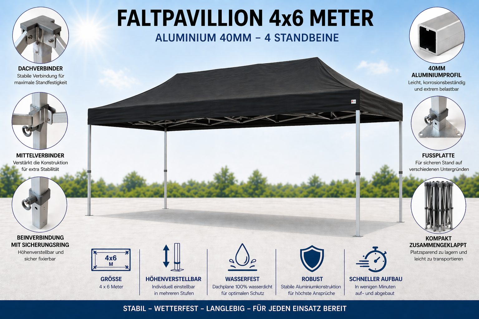 B-OT Pavillion Profiline 40mm 4x6 Meter (Inkl. Gestell und Dach)